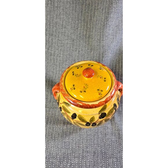 Williams-Sonoma 7" Olive Inspired HandPainted In Italy Multi Colored Jar W/ Lid - Picture 4 of 6